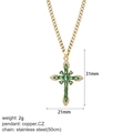 Collana con croce placcata oro con pendente in zircone verde e catena in acciaio inox - Stile Croce in Zircone Marquise Verde (NK019goldAC23049G12)