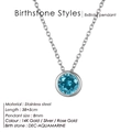 Silver stainless steel December birthstone necklace with 8mm round blue aquamarine crystal - December Lake Blue - Silver