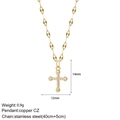 Collana dorata in acciaio inox con pendente a croce in zirconia da 14x12mm - Stile Semplice Croce in Zircone Bianco Pavé (NK008G2AC210163G5)
