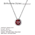 Silver stainless steel birthstone necklace featuring a round light siam red pendant - January Red - Silver
