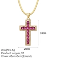 Collana a serpente dorata con ciondolo a croce in zircone rosso e misure - Stile Croce Catena a Serpente in Zircone Quadrato Rosso (NK188GAC220145G5)