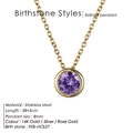 Goldene Edelstahlkette mit rundem, violettem Geburtsstein-Anhänger für Februar - Edelstahl/8mm/38+5cm / Februar Violett - Gold