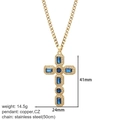 Collana d'oro in acciaio con pendente a croce in zircone blu e catena snake da 50cm - Stile Croce Vintage in Zircone Colorato Blu (NK019goldAC23049G1)
