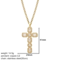 Ciondolo a croce dorata con pietre di zirconio su una catena in acciaio inossidabile - Stile Croce in Zircone Chiaro Lavorazione Pesante (NK019goldAC23049G2)