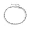 Silver twisted rope chain anklet in stainless steel with adjustable lobster clasp - 4mm Steel Color