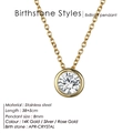 Gold-plated stainless steel necklace with April crystal birthstone pendant for women - Gold / April White (Diamond/Crystal Color)