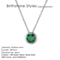 Silver stainless steel necklace with round emerald green May birthstone pendant - May Green - Silver