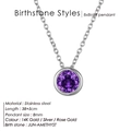 Gold plated stainless steel necklace with 8mm round purple amethyst birthstone pendant - June Purple - Silver