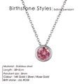 Gold-plated stainless steel necklace featuring a 8mm July Rose pink rhinestone pendant - July Rose Red - Silver