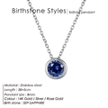 September sapphire round birthstone necklace in silver finish stainless steel chain - September Royal Blue - Silver