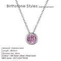 October birthstone necklace in light rose pink with 14K gold plated stainless steel chain - October Pink - Silver