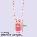 Boheemse evil eye vierkante hanger ketting met verstelbaar roze gevlochten katoenen koord - Roze Emaille Oog Strass Hanger (MFNK25050G7-7)
