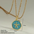 Bohemian blue enamel starfish pendant necklace in gold finish with stainless steel chain - Irregular Starfish Round Pendant (MFNK032G5)