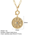 Collar dorado con colgante de ojo turco, luna y estrella en cadena de acero inox - Medalla Multi-Símbolo (NK016goldAC210261G4)
