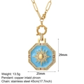 Collar de cadena de clip dorado con colgante de sol y circonitas en esmalte azul claro - Sol de Esmalte Azul Claro (NK016goldAC210307G1)