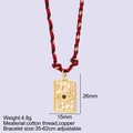 Verstelbare koordketting met een vergulde vierkante evil eye hanger van koperen materiaal - Vierkant Boze Oog Reliëf Hanger (MFNK25050G10-5)