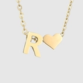 Goldene Kette mit Buchstabe R und Herzanhänger, polierte O-Kette im minimalistischen Stil - Buchstabe R / Gold