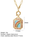 Collar de oro con colgante de arcoíris de circón rosa y cadena de clip de acero inox - Corazón Estrella Arcoíris (NK016goldAC210328G3)