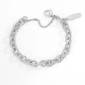 Zilveren roestvrijstalen schakelarmband met karabijnsluiting en blanco label - 19cm / Staalkleur