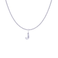 Polished silver letter J pendant necklace with textured finish on delicate cable chain - Silver- J