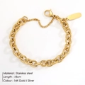 Chunky stainless steel link chain bracelet in 14K gold finish with adjustable lobster clasp - 18cm / Gold