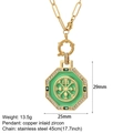 Collar octogonal con colgante de esmalte verde, borde de circón y cadena de clip de acero inox - Símbolo de Esmalte Verde (NK016goldAC210331G8)