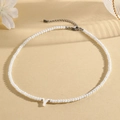 White faceted bead necklace with silver letter Y pendant and adjustable chain extender - Y (SHNK2434)