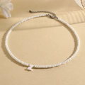 Elegant white beaded necklace with Z letter pendant and adjustable silver lobster clasp - Z (SHNK2434)
