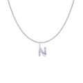 Silver uppercase letter N pendant necklace with radial texture on a thin link chain - Silver- N