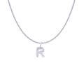 Polished silver stainless steel necklace with radial textured letter R pendant - Silver- R