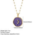 Collar de acero inoxidable con colgante de luna morada y detalles dorados esmaltados - Estilo Creciente Texturizado Púrpura (NK008G2AC210152G5)
