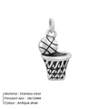 Retro stainless steel basketball hoop pendant with antique silver finish 18x12mm size - Basketball Hoop Style (JJHZNP002)