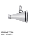 Ciondolo a tromba 3D in acciaio inossidabile argento antico per gioielli, 12x19mm - Argento Antico Annerito