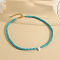 Bohemian turquoise beaded necklace with letter F pendant and adjustable gold clasp - F (SHNK2435)