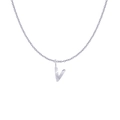 Modern silver stainless steel necklace featuring a letter V pendant with radial texture - Silver- V