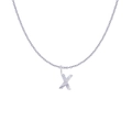 Polished silver 18K stainless steel necklace featuring a letter X pendant with sunburst texture - Silver- X