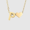 Minimalist gold necklace with 3D heart and letter P pendant on fine chain - Letter P / Gold