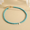 Handmade turquoise beaded necklace with white shell initial J pendant and gold clasp - J (SHNK2435)