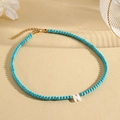 Turquoise beaded necklace with a white letter N shell pendant and gold clasp - N (SHNK2435)