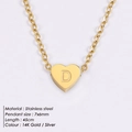 14K gold plated stainless steel heart necklace with letter D pendant and 45cm chain - Letter D / Steel