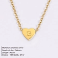 Golden stainless steel necklace featuring a 14K gold plated heart pendant with letter G - Letter G