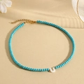 Summer beaded necklace with turquoise beads and shell initial U pendant charm - U (SHNK2435)
