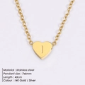 Minimalist gold stainless steel heart necklace with letter I pendant, 45cm chain length - Letter I
