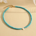 Turquoise beaded necklace with a white letter Y pendant and gold adjustable clasp - Y (SHNK2435)