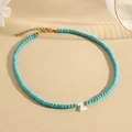 Natural turquoise beaded necklace with gold lobster clasp and personalized letter Z pendant - Z (SHNK2435)