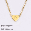 Golden stainless steel heart necklace with letter P pendant on 45cm chain - Letter P