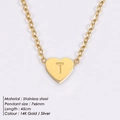 Minimalist gold heart necklace with letter T engraving made of premium stainless steel - Letter T