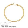 3mm wide 14K gold-plated stainless steel flat snake chain bracelet with lobster clasp - Narrow Short Style / Gold