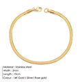 Minimalistisches 14K vergoldetes Edelstahl 3mm flaches Schlangenknochen-Armband - Schmaler Stil Lang / Gold