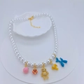 Multi-element pearl necklace with colorful bear, heart, and balloon dog charms - Blue Balloon Dog Pink Ball Style (#3)